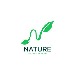 Modern Letter N Leaf Logo Template &ndash; Eco Nature Initial Monogram Icon for Organic Brand Identity Vector