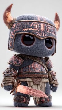 Chibi hell knight drink with glowing sword and horned helmet