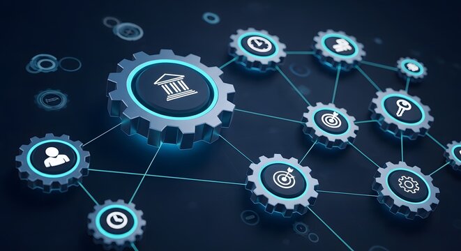 Interconnected gears symbolizing complex systems and technological integration.