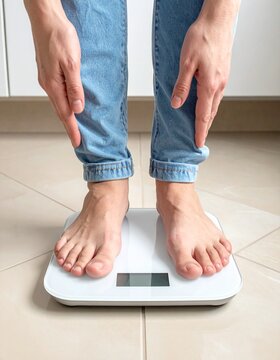 Feet on Scale with Hand Hiding the Numbers Diet