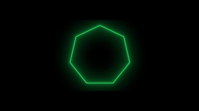Neon green heptagon shape pulsates and glows