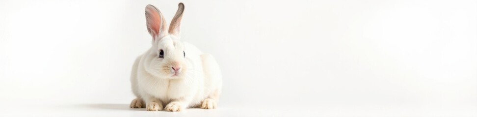 Obraz premium Close-up of adorable fluffy bunny, white background, long ears, wildlife