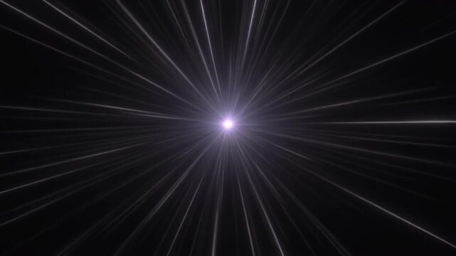 Dynamic burst of radiant light emanating from the center, captured as a high-contrast photograph in a black void, viewed head-on