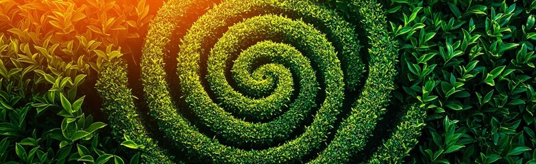 Green Spiral Pattern of Plants in a Garden Landscape Design