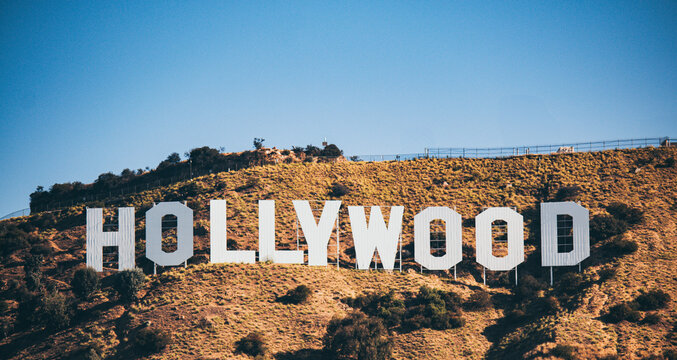 Hollywood sign on hillside under clear blue sky in Los Angeles, California