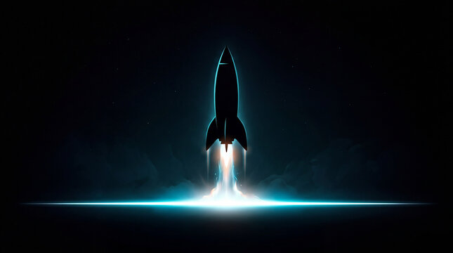 rocket launching with a vibrant glowing light background