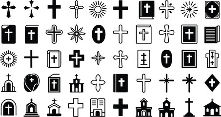 Christian cross icons set church religion symbols bible vector illustration isolated on white background collection