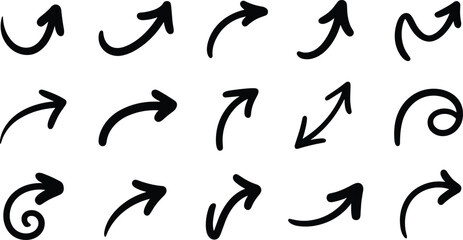 Obraz premium Hand drawn arrow icons set curved directional symbols black vector illustration isolated on white background collection