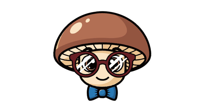 Cartoon Mushroom Character with Glasses and Bowtie.