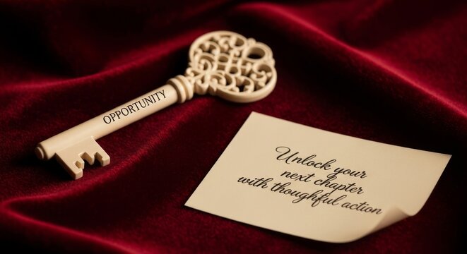Ornate Key and Note Symbolizing Opportunity and Success