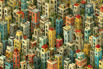 Fototapeta premium Colorful buildings densely packed in a vibrant urban cityscape during daylight hours
