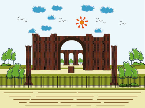 Old Sheldon Church Ruins Vector Illustration &ndash; Historic Brick Ruins in South Carolina