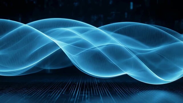 Abstract blue glowing wave pattern on dark background.
