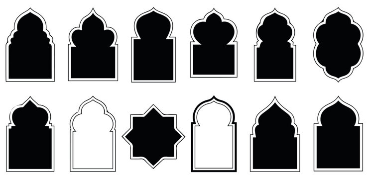  Set of Arabica windows and doors. silhouette of islandic