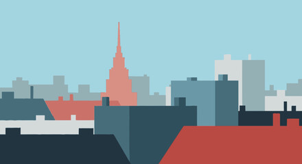 Cityscape with Buildings and Skyscrapers Illustration.