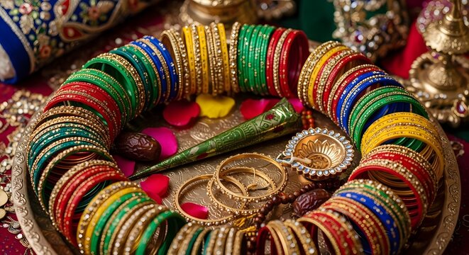 Colorful Traditional Indian Wedding Bangles and Henna