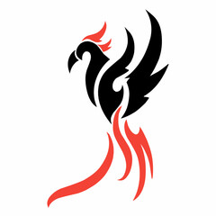 Minimalist Phoenix Bird Logo - Black and Red Tribal Fire Phoenix Illustration