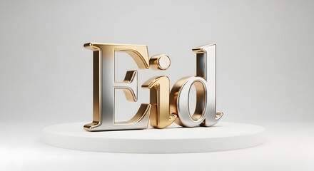 3D Gold And Silver Eid Text On Podium