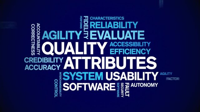 Quality Attributes animated word cloud-text design animation tag kinetic typography seamless loop.