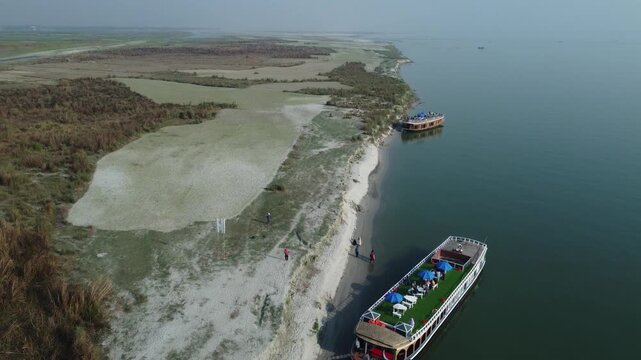 Beautiful Drone Landscape of Padma River Flowing in Bangladesh