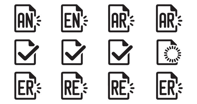 Document status file extensions and loading icons with check marks and alphabet characters