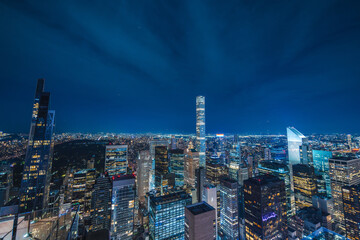 New York city skyline at night with Central Park and modern skyscrapers panorama