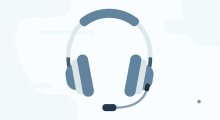 Blue Headphones with Microphone Illustration.