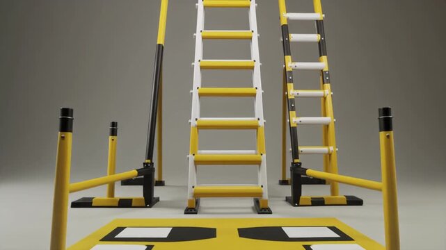 Ladder Foot Placement. Football Training Equipment Mockup (Functional & Educational). Training Equipment. An agility ladder with marked foot placement zones, set in a front-view studio environment
