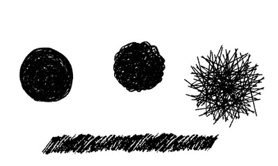 手書きの黒塗り円とラフなライン装飾セット