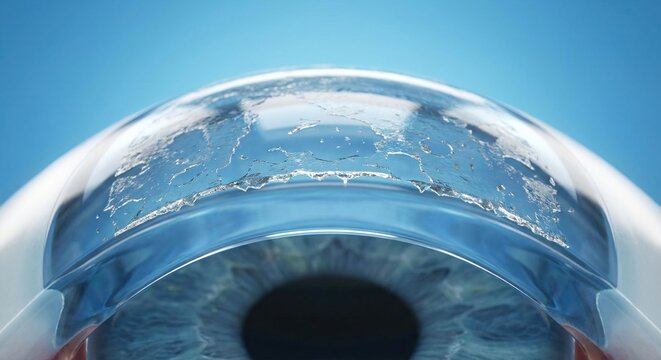 Medical illustration of dry eye syndrome on cornea