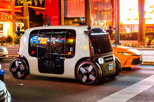 Zoox Robotaxi on Las Vegas Strip at Night
