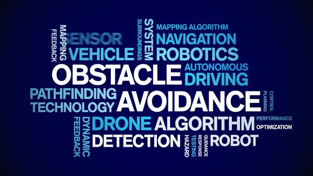 Obstacle Avoidance animated word cloud-text design animation tag kinetic typography seamless loop.