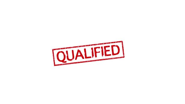 rubber stamp animation,animated vibrant red grunge rubber stamp with 'QUALIFIED' text animated,4k video Rubber, seal, red, vintage effect, textured, motion graphics design.