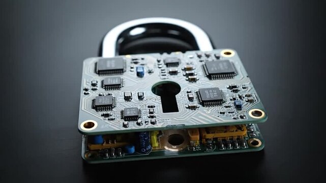 Electronic lock made of circuit boards, illustrating digital security