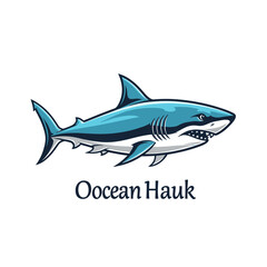 Obraz premium Stylized blue shark with sharp teeth emerging from the water against a light blue background