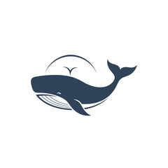 Naklejka premium Stylized blue whale icon with water spout and tail
