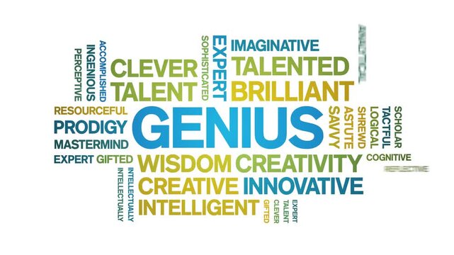 Genius animated word cloud-text design animation tag kinetic typography seamless loop.