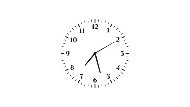 Time lapse of spinning clock animation in 12 Hour. Black and White Analog Wall Clock Isolated. 
White background wall clock video footage, Animation wall clock on white background.