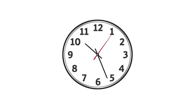 Time lapse of spinning clock animation in 12 Hour. Black and White Analog Wall Clock Isolated. 
White background wall clock video footage, Animation wall clock on white background.