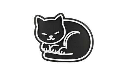 Obraz premium Stylized Black Cat Icon with White Outline
