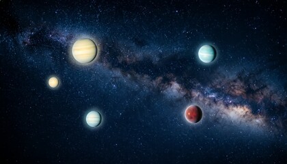 planet-planet di luar angkasa dengan latar langit penuh bintang.