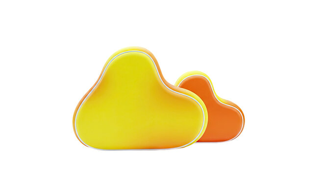Two 3D abstract cloud shapes in yellow and orange