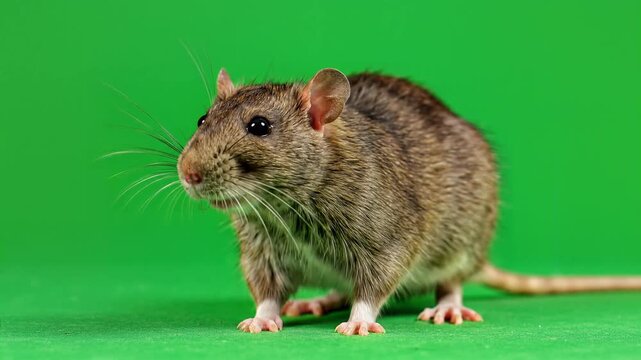 Brown Rat Standing on Green Screen for Chroma Key Compositing