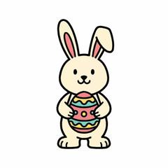Fototapeta premium Cartoon Easter Bunny Holding Egg.