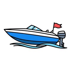 Blue Speedboat with Red Flag Illustration.
