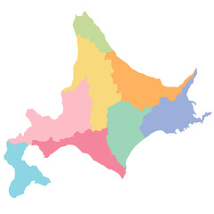 北海道エリア区分インフォグラフィック用マップ カラーブロック地理デザイン