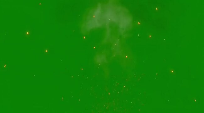 Vibrant orange explosion on green background for dynamic visual effects