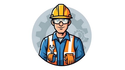 Fototapeta premium Construction Worker Cartoon Character Illustration.
