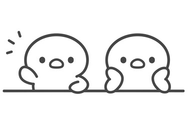 手を挙げるひよこと頬杖をつくひよこの手書き線画イラスト 授業中や会議中の対比シーン © Nitomaru
