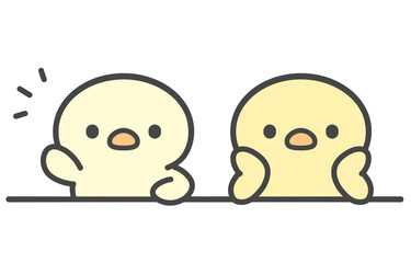 手を挙げるひよこと頬杖をつくひよこの手書きイラスト 授業中や会議中の対比シーン © Nitomaru
